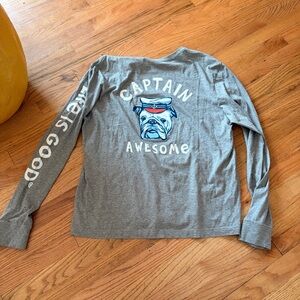 Life Is Good Crusher Lite Gray 'Captain Awesome' Long Sleeve Tee Large